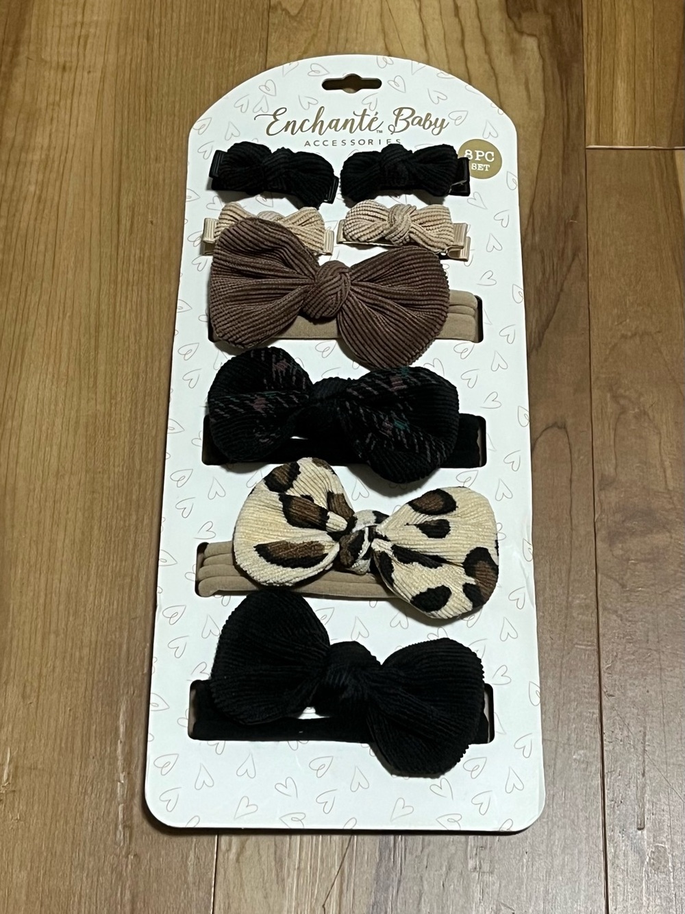 Enchanté Baby 8 Pc Bow Hair Accessories Set | Clips & Soft Nylon Headbands | NWT